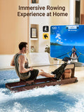 KINGSMITH Magnetic/Water Row Machine for Home Rower 331LB Weight Capacity, Folding Rowing Machine with LED Monitor, App Supported, Tablet Holder, Comfortable Seat, Trifold Home Rowing Machine Walnut