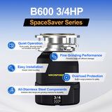 Small Garbage Disposal 3/4 HP for Kitchen sink Quiet with Power Cord, Continuous Feed Food Waste Disposer Stainless Steel Grind 0.75 Horsepower, Easy to install