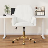 Home Office Desk Chair Comfy with Adjustable Swivel Wheels, Modern Velvet Makeup Vanity Chair with Back & Pillow, Ergonomic Office Chair Computer Task Chair for Living Room, Bedroom, White