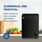 Chest Freezer 3.5 cu.ft Small Deep Freezer Mini Outdoor Black Chest Freezers with 7 Temperature and Removable Basket Settings Ideal for Apartment Office RV Cabin Kitchen
