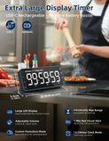 MeesMeek 7.8" Digital Kitchen Timer with Large LED Display, Magnetic Rechargeable Countdown Timer, 5 Alarms & 4 Volume Levels, 99H Count Up/Down Timer for Cooking, Classroom & Study