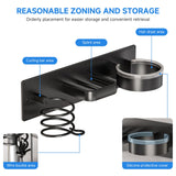 HOHOWU Hair Dryer Holder Wall Mounted,Blow Dryer, Curling Iron, Straightener Holder 3 in 1 Bathroom Metal Hair Tool Organizer Rack-BLACK-1