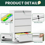 4 Drawer Lateral File Cabinet, Metal Filing Cabinet for Home Office, White