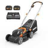 WORX Cordless Lawn Mower, 14" Electric Mower with Brushless Motor, Lightweight Push Lawn Mower with 6-Position Height Adjustment for Small Yards, 2 Batteries & Charger Included, WG735