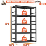 Book Shelf Metal Shelving Storage Shelves 5-Tier Adjustable Tall Bookshelf Organization and Storage