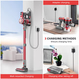 WLOTPO Vacuum Cleaner for Home,Stick Vacuum Cordless Rechargeable up to 35 Mins Runtime, Hardwood Floor Vacuum for Pet Hair,Carpets,Tile(Red)