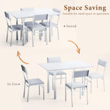 Dining Table Set for 4, Extendable Kitchen Table Cushion Chairs Set of 4, Rectangle Dining Table with Metal Frame & MDF Board,