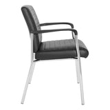 Office Star FL Series Faux Leather Padded Guest Chair with Built-in Lumbar Support, Black with Chrome Frame