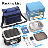 EDCREATY Electric Heated Lunch Box, 1.5L - 6.3 Cups 100W Rechargeable Smart Self-Heating Food Warmer with Removable Divider, Spoon, Fork, BPA Free, Portable Lunchbox for Car Travel Office Black