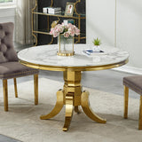 Maotifeys White Marble Dining Table for 4-6, Luxury 45" Round Faux Marble Kitchen Table for 4 Modern Circle Dining Room Tables with Classic American Style Gold Stainless Steel Base