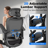 Keratee Ergonomic Office Chair, Home Computer Chair with 3D Adjustable Headrest and 4D Flip-Up Armrests, Adjustable Lumbar Support, Suitable for Office and Study, 8PC, Black