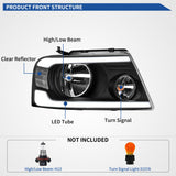 oEdRo Switchback Turn Signal & LED DRL Headlights Compatible with 2004-2008 Ford F150 Pickup/ 2006-2008 Lincoln Mark LT Headlamp Replacement Black Housing Clear Reflector Clear Lens