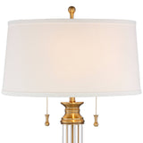 Vienna Full Spectrum Rolland Traditional Table Lamps 30" Tall Set of 2 Clear Glass Column Antique Brass Gold Off-White Fabric Drum Shade for Bedroom Living Family Room Bedside Nightstand House Home