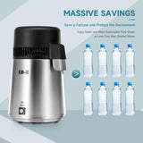 4L Brushed Stainless Steel Countertop Distiller Machine, Home Distilled Water Maker with Glass Pot, Purifier to Make Clean Water CO-Z