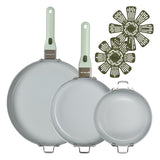 GoodCook Ceramic Cookware Set 7-Piece with Removable Handles, Induction Compatible Fry Pans, Nonstick and Oven Safe, Sage Green