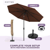 Midtown Umbrellas - The Lean 10 Ft Patio Umbrella with Fade-Resistant Sunbrella Fabric, Auto-Tilt Aluminum Frame and 8 Reinforced Ribs for Deck, Pool & Garden - Bay Brown Canopy, Black Pole