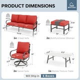 MFSTUDIO 6 Piece Metal Patio Furniture Set with Red Cushion