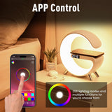 RGFF Smart LED Table Lamp,4-in-1 Wireless Charger with Speaker,Night Light, Alarm Clock, and Bluetooth Speaker with App Control for Bedroom and Home Decor (White)