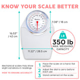 Adamson A24 Scales for Body Weight - Up to 350 LB - New - Anti-Skid Rubber Surface Extra Large Numbers - High Precision Bathroom Scale Analog - Durable with 20-Year Assurance - White