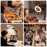 Magnetic Overhead Phone Mount with 10” Ring Light, 5000mAh Flexible Articulating Circle Lamp Table Tripod, iPhone Stand for Video Recording Cooking Nail, Zoom Meeting, Live Streaming Tiktok