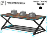 LVB Rustic Coffee Table with Storage, Industrial Wood Metal 2 Tier Center Living Room Table with Mesh Shelf, Farmhouse Wooden Low Rectangle Cocktail Tea Table for Office Bedroom, 47 inch, Rustic Brown
