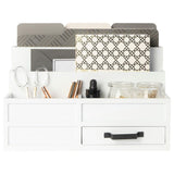 BLU MONACO | White Desktop Organizer with Drawer Storage | Tabletop Organizer with Drawers for Paper Bills Mail | Wooden Mail Organizer for Countertop Workspace