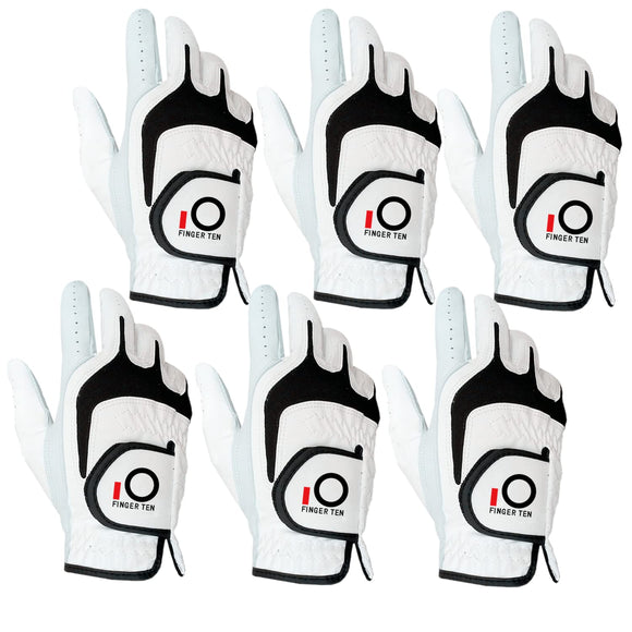 FINGER TEN Golf Gloves Men Right Left Handed Golfer 6 Pack (White-6 Pack, Medium, Right)