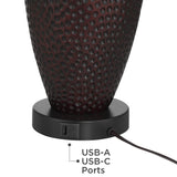 Franklin Iron Works Kaly 25" High Rustic Traditional Natural Cottage Set of 2 Table Lamps with USB Ports A+C Charging Hammered Oil Rubbed Bronze Faux Leather Drum Shade Living Room Desk Bedroom
