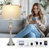 Cinyirong 28.75" Silver Table Lamps for Living Room,Touch Lamps for Bedrooms Set of 2 - Nightstand Table Lamp with USB C+A, 3 Way Dimmable Bedside Lamps End Tables Brushed Nickel