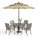PHI VILLA Outdoor Table Chairs Set w/Umbrella, 5pc Patio Metal Furniture