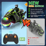 iappadore Remote Control Motorcycle, 2026 New Edition with RGB Color-Changing Wheels and Exclusive Sideways Glide, Ready-to-Play with 2 Batteries, 2.4GHz RC Stunt Bike Gift for Kids Boys Girls 5-12