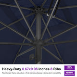 PURPLE LEAF Market Umbrella 11' x 11' Hotel Resort Semi Auto Lift, Navy