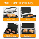 HTTSICHI Commercial Panini Press - 2200W Commercial Electric Panini Sandwich Grill w/Nonstick Coating & Adjustable Temp, Panini Grill Press w/ 14"x9" Cooking Pan, Double-sided Heating
