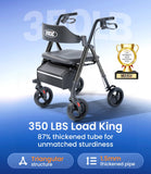 VOCIC Walkers for Seniors, Z21 Rollator Walker with Seat Supports 350lb, 8" Big Wheels for All Terrain, Ergonomic Arc Seat & 6" Ultra Backrest Foldable Walker, Dual Height Adjustment, Lightweight 2025