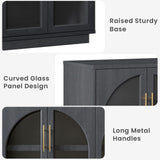 Hotmeily 30.7" Tall Arched Glass Entertainment Center,Grey Black Oak