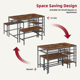 GarveeHome 3-Pieces Dining Table Set for 2-4 People, Small Kitchen Dinner Table with 2 Bench, Dining Room Tables Set with Storage Drawer & Shelf (Rustic Brown)