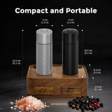 Luvan Professional Salt and Pepper Mill Set with Wooden Stand, Top Button Lock, Heavy Duty Aluminum Manual Pepper Grinder with Adjustable Coarseness, Gift Set for Friends & Family