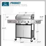 MFSTUDIO 4-Burner Propane Gas Grill, Stainless Steel BBQ Grill with Side Burner and Porcelain-Enameled Cast Iron Grates, High Heat Output Gas BBQ Grill