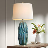 Possini Euro Design Eneya 31" Tall Large Modern End Table Lamps Set of 2 Blue-Green Ceramic Off-White Shade Living Room Bedroom Bedside Nightstand House Office Home Reading (Colors May Vary)