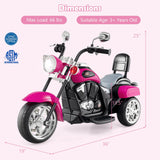 Costzon Kids Motorcycle, 6V Battery Powered Ride on Chopper Motorcycle w/Horn, Headlight, 3-Wheel Stable Ride on Toys, Electric Toddler Motorcycle for Kids, Gift for Boys Girls (Rose Red)