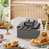 1800W 5 Liters/21 Cups Large Electric Deep Fryer with 3 Frying Baskets, Adjustable Temperature,View Window Lid,Countertop Stainless Steel Body Deep Fryer Pot,Perfect for Kitchen, Fry Fish for Home Use