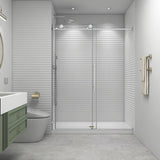 EPXMKX 55"- 60" W x 76" H Soft Closing Sliding Frameless Shower Doors,Nano Explosion-Proof Film Shower Glass Door,5/16" (8mm) Transparent Glass Shower Door (Brushed Nickel 60" Wx76 H)
