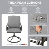 MELLCOM Outdoor Swivel Rocker Patio Chairs with Grey Cushions, Set of 4