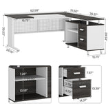 Tribesigns 63 Inch Executive Desk with File Cabinet, L Shaped Office Desk with Drawers and Storage Shelves, Business Furniture Set Workstation for Home Office, Gray and White