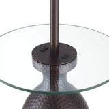 Regency Hill Fallon Industrial Floor Lamp with Tray Table USB and AC Power Outlet in Base 66" Tall Oil Rubbed Bronze Hammered Oatmeal Drum Shade for Living Room Reading House Bedroom Home