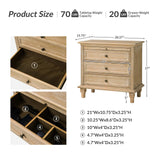 HULALA HOME Farmhouse 3 Drawer End Table with Tray, Drawer Organizer with Solid Wood Legs, End Table with Charging Station（Natural, Set of 2）
