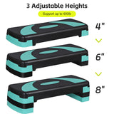 Smartxchoices 30'' Aerobics Stepper Workout Step Platform with 4" - 6" - 8" Adjustable Risers, Fitness Exercise Workout Trainer,Non-slip Step Platform for Cardio, Core, Strength Training, Home Gym, Green