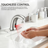 Touchless Bathroom Sink Faucet Automatic Motion Sensor Hands Free Faucet with Hole Cover Plate Water Valve,Commercial Solid Brass Faucet,1 Hole or 3 Hole,Brushed Nickel