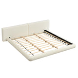 Merax King Size Low Profile Floor-Hugging Platform Bed, Platform Bed Frame with 27.45'' Headboard, 800lb WeightCapacity, Upholstered Modern Bed in Fabric, Cream