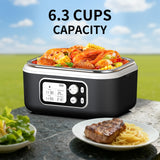 EDCREATY Electric Heated Lunch Box, 1.5L - 6.3 Cups 100W Rechargeable Smart Self-Heating Food Warmer with Removable Divider, Spoon, Fork, BPA Free, Portable Lunchbox for Car Travel Office Black